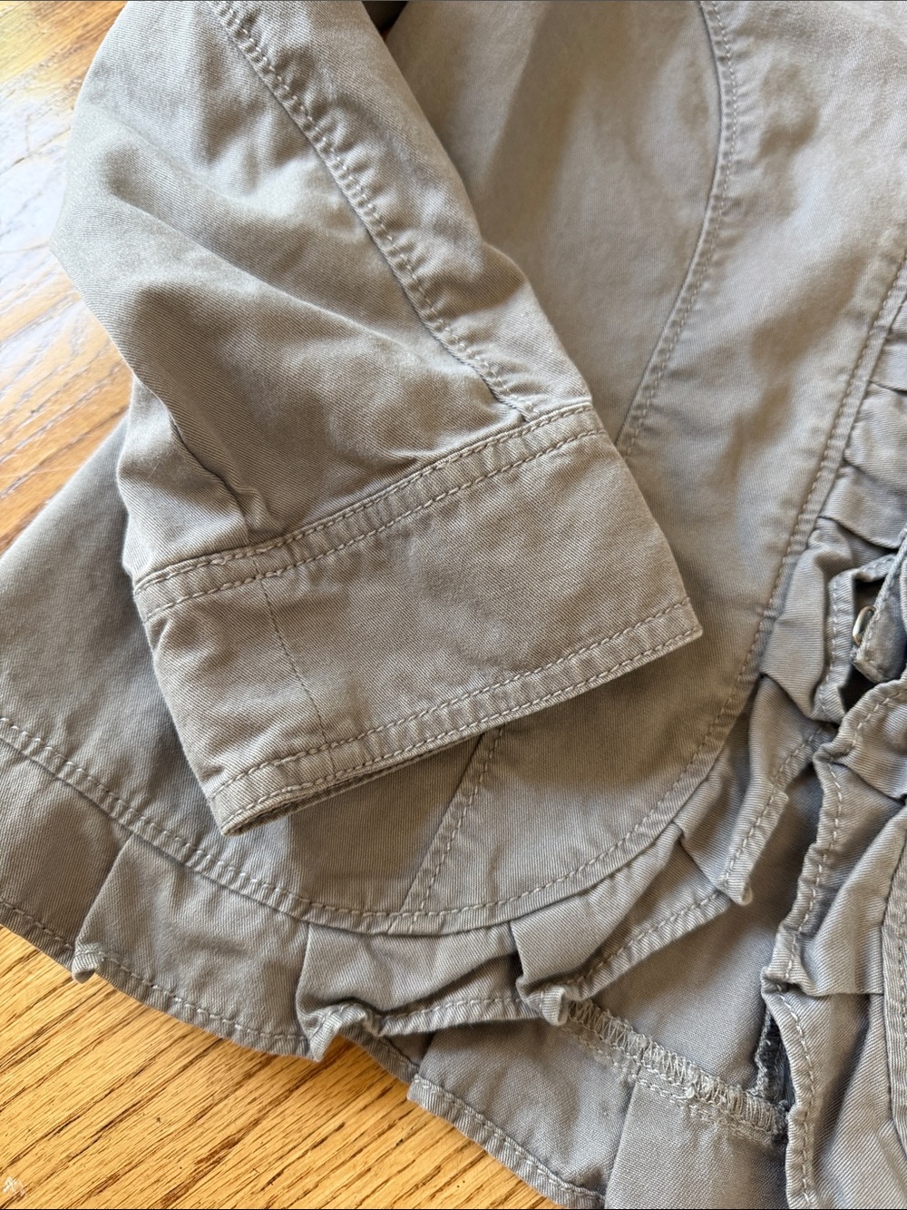 LOFT Pale Gray Ruffle Front Jacket - Picture 4 of 6